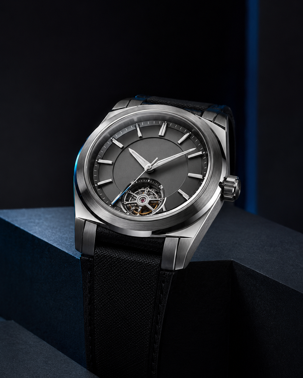 Luxury titanium mechanical watch campaign visual
